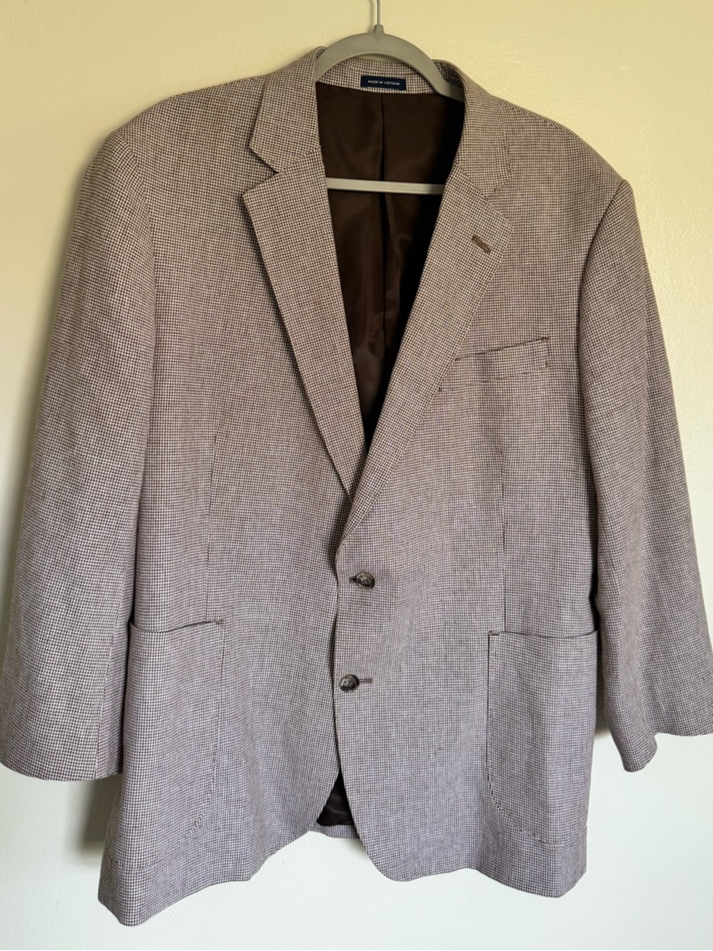STAFFORD Classic Fit Houndstooth Sport Coat / Blazer -Linen Blend Men's Size 46S